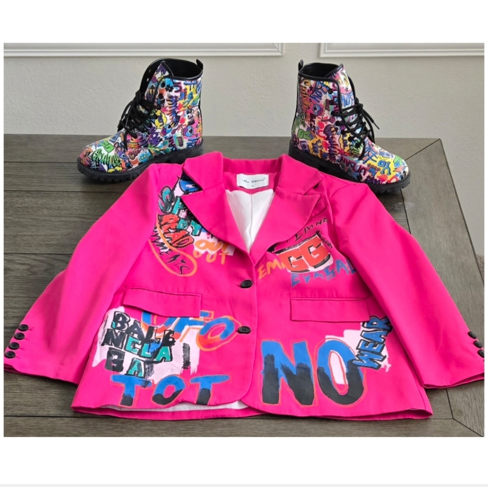 Ma Chérie Virbart Pink Graffiti Blazer, Size M - Picture 7 of 16